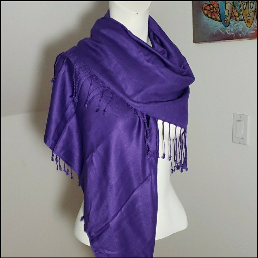 ECHO Deep Purple Rayon Large Scarf with Fringe. - Picture 2 of 14